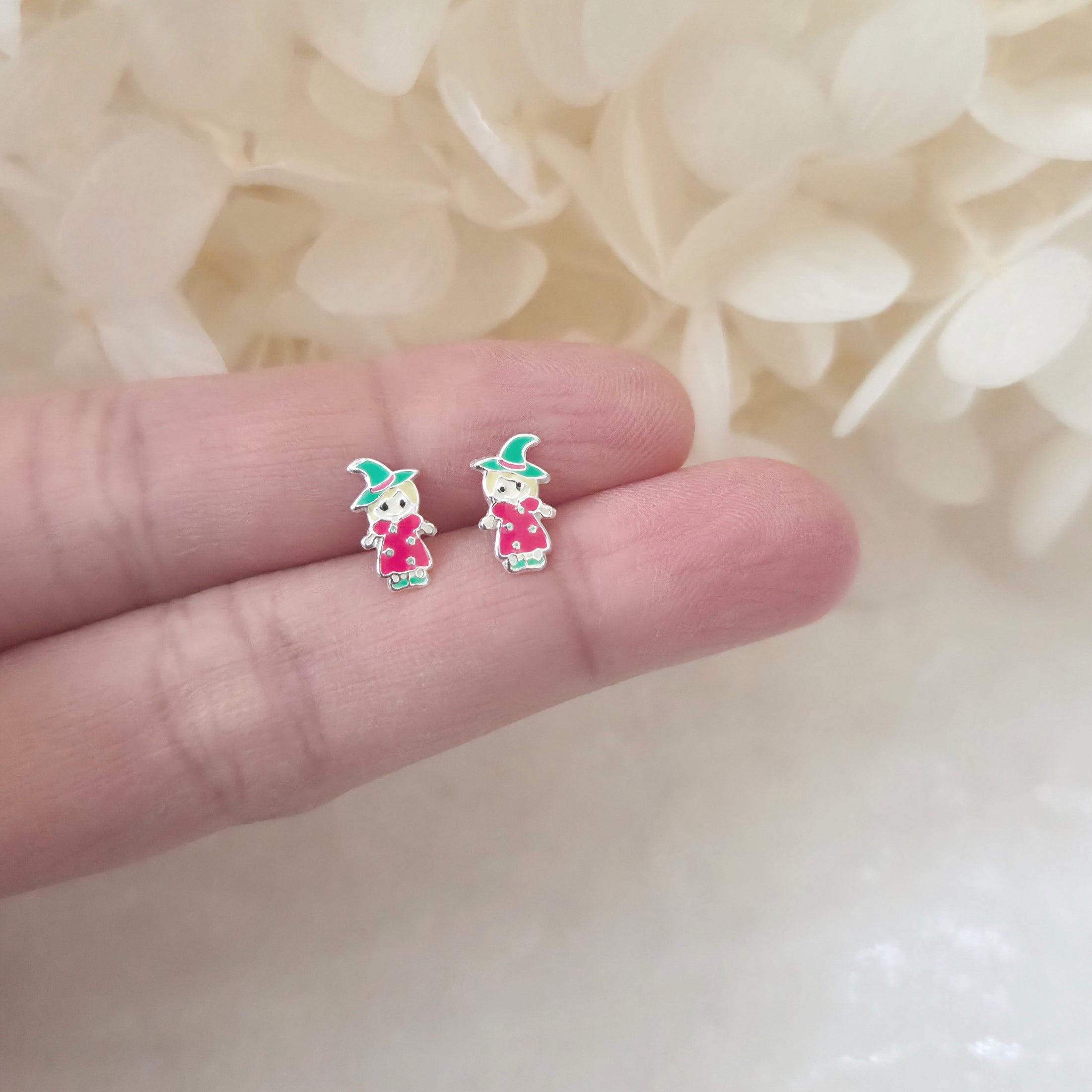 Witch in Red Dress Stud Earrings in 925 Sterling Silver Solid Silver My Store Witch in Red Dress Stud Earrings in 925 Sterling Silver Solid Silver My Store