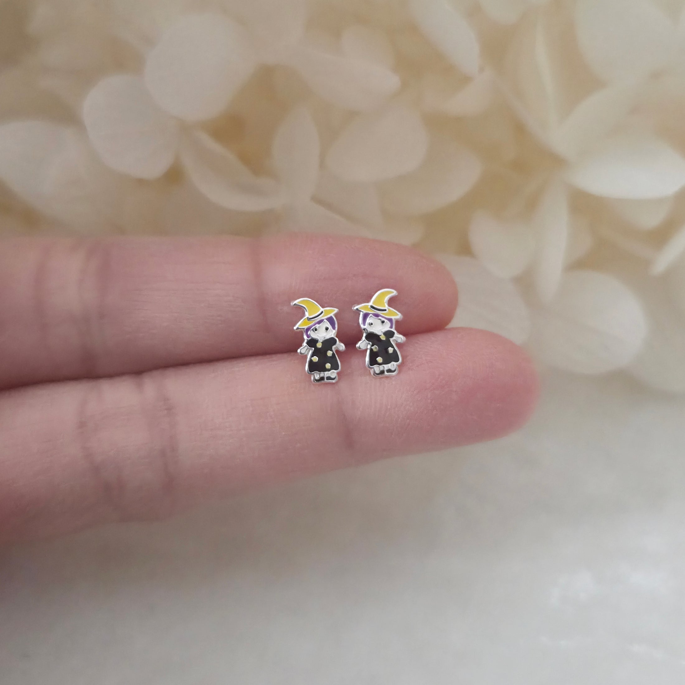 Witch in Black Dress Stud Earrings in 925 Sterling Silver Solid Silv My Store Witch in Black Dress Stud Earrings in 925 Sterling Silver Solid Silv My Store