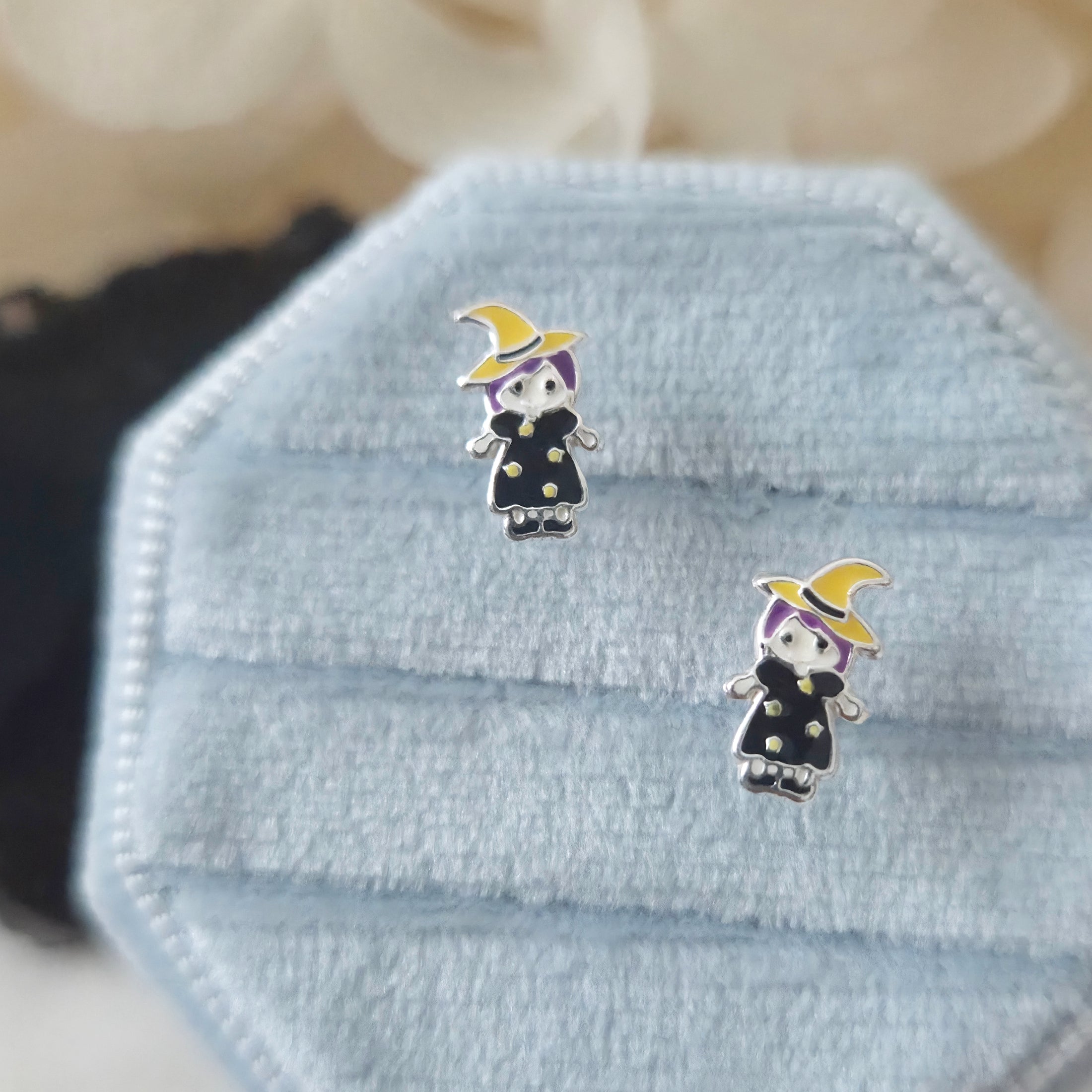 Witch in Black Dress Stud Earrings in 925 Sterling Silver Solid Silv My Store Witch in Black Dress Stud Earrings in 925 Sterling Silver Solid Silv My Store