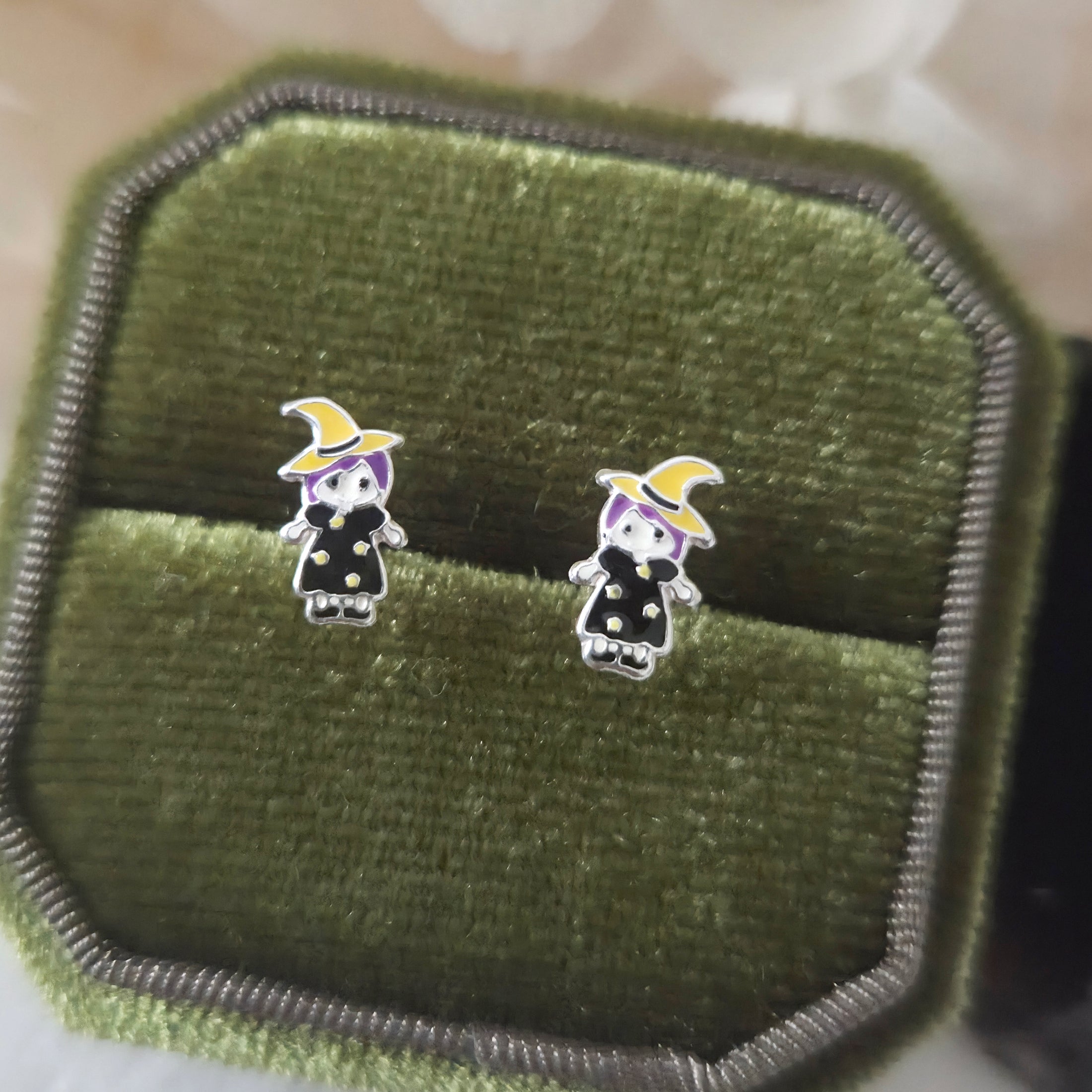 Witch in Black Dress Stud Earrings in 925 Sterling Silver Solid Silv My Store Witch in Black Dress Stud Earrings in 925 Sterling Silver Solid Silv My Store