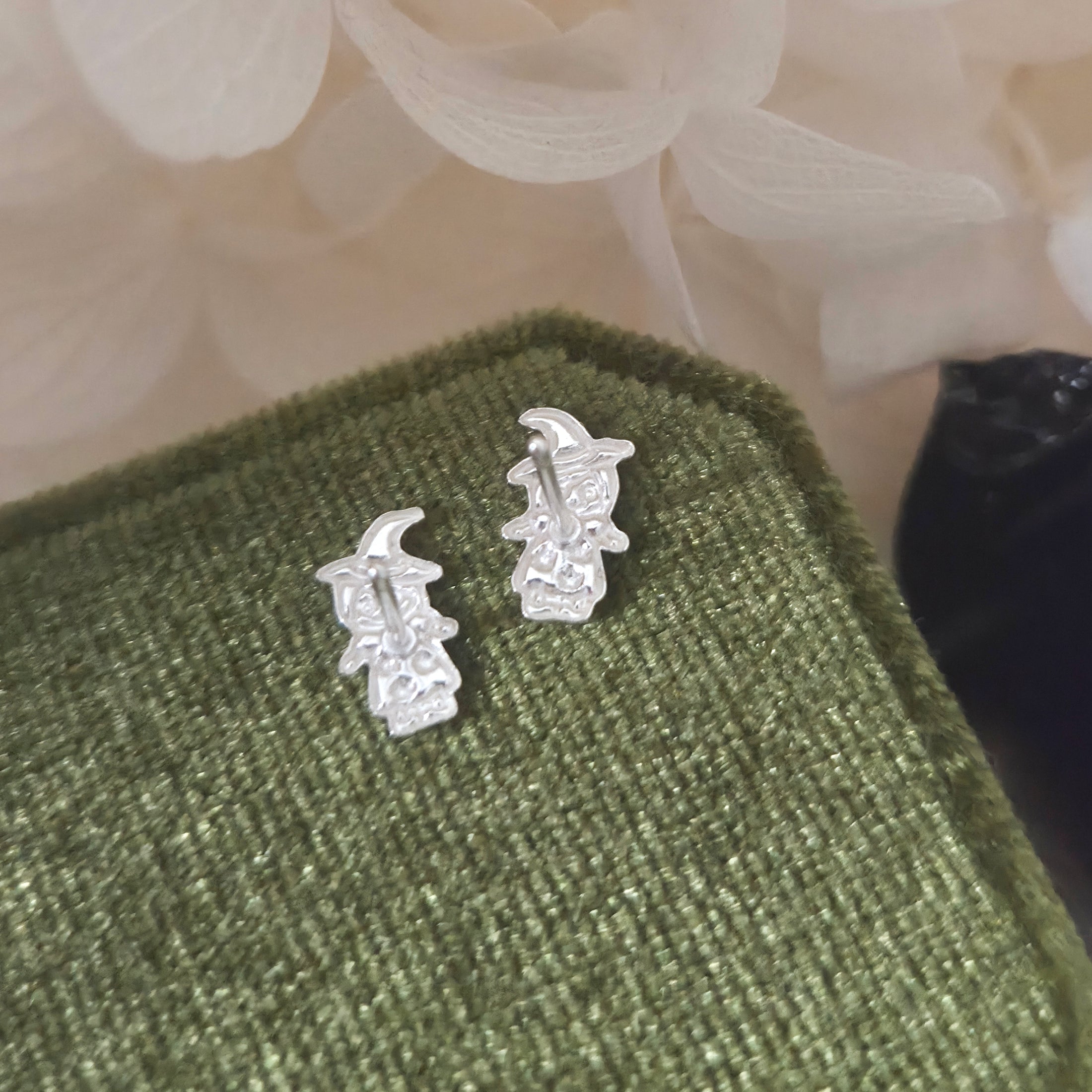 Witch in Black Dress Stud Earrings in 925 Sterling Silver Solid Silv My Store Witch in Black Dress Stud Earrings in 925 Sterling Silver Solid Silv My Store